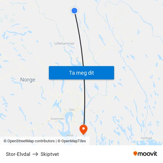 Stor-Elvdal to Skiptvet map