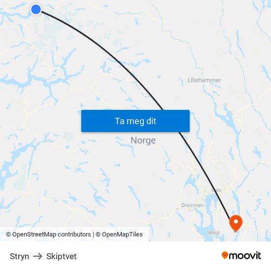 Stryn to Skiptvet map