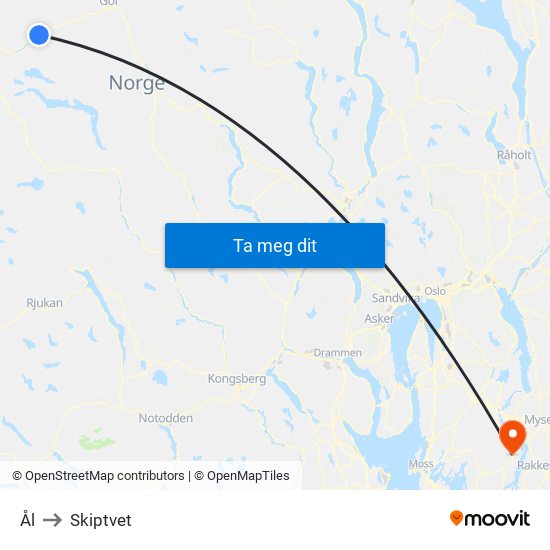 Ål to Skiptvet map