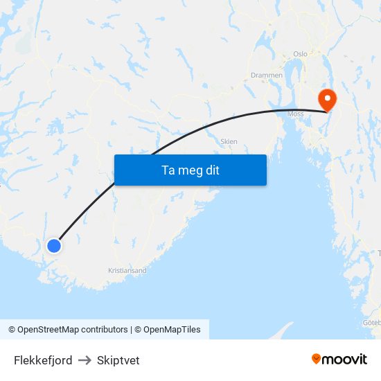 Flekkefjord to Skiptvet map
