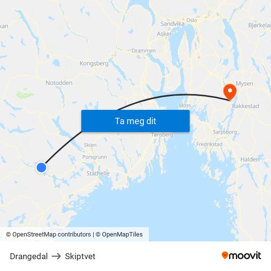 Drangedal to Skiptvet map