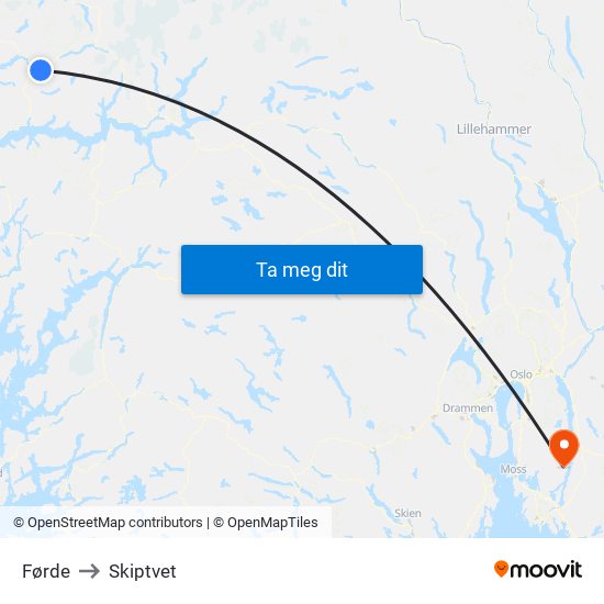 Førde to Skiptvet map