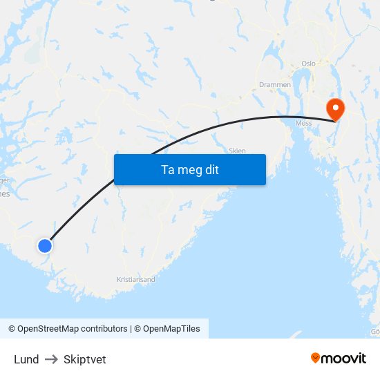 Lund to Skiptvet map