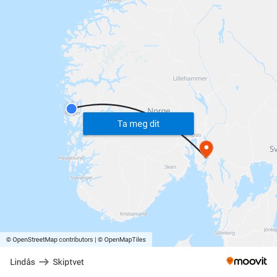 Lindås to Skiptvet map