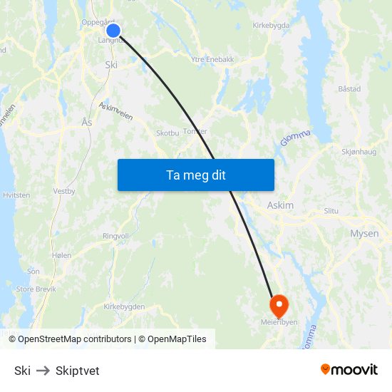 Ski to Skiptvet map