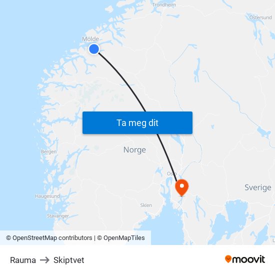 Rauma to Skiptvet map