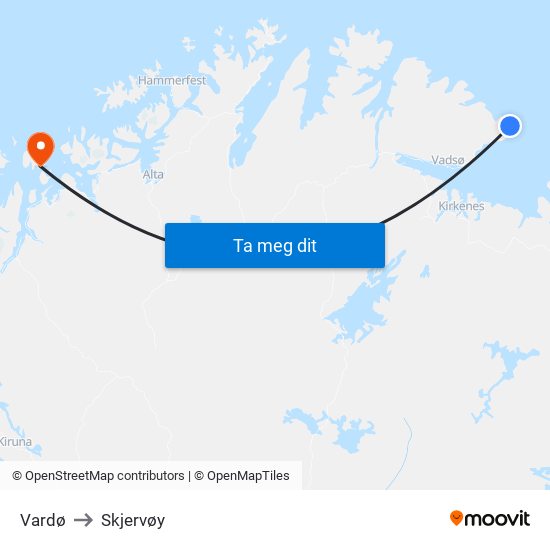 Vardø to Skjervøy map