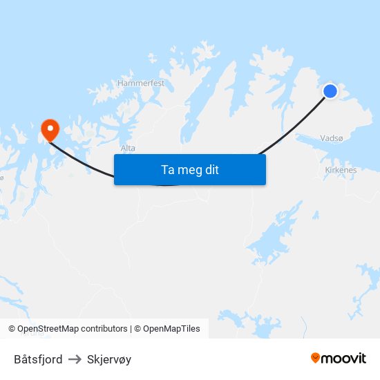 Båtsfjord to Skjervøy map