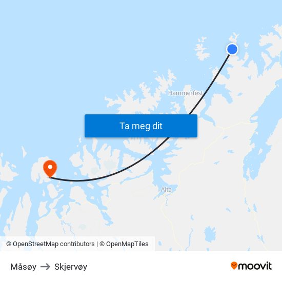Måsøy to Skjervøy map