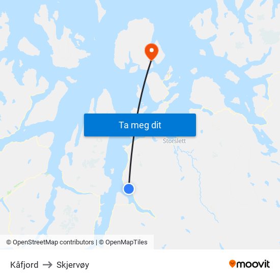 Kåfjord to Skjervøy map