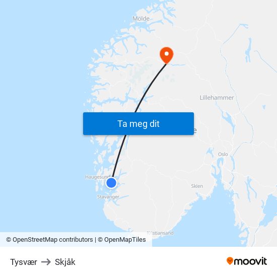 Tysvær to Skjåk map