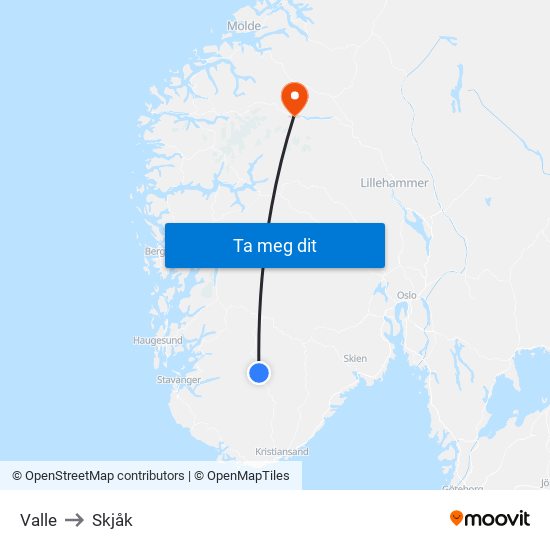 Valle to Skjåk map