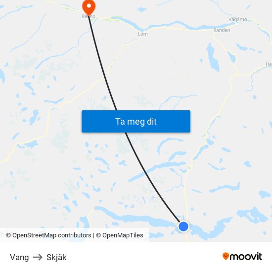 Vang to Skjåk map