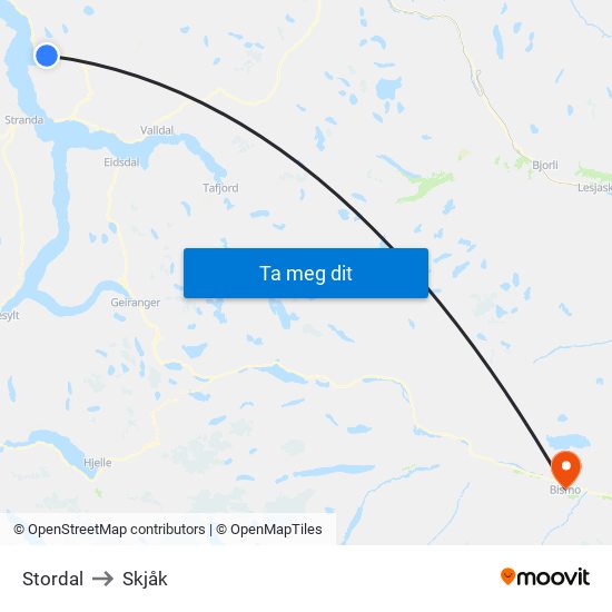 Stordal to Skjåk map