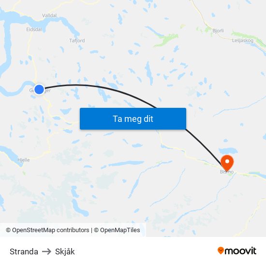 Stranda to Skjåk map