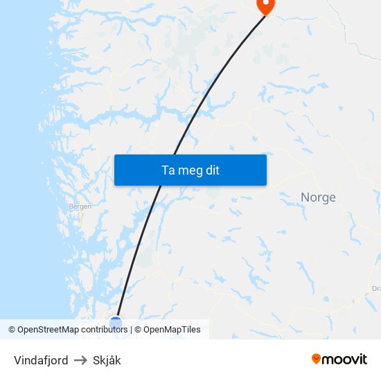 Vindafjord to Skjåk map