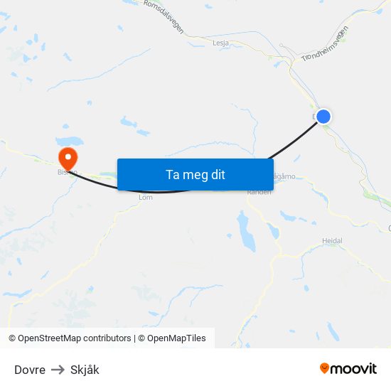 Dovre to Skjåk map