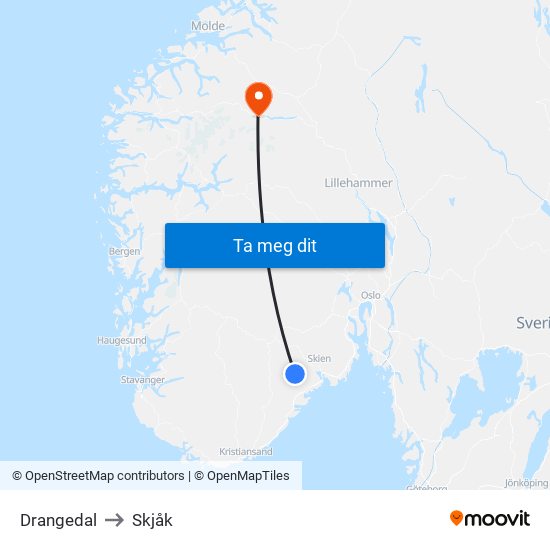 Drangedal to Skjåk map