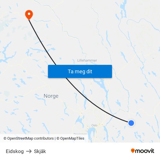 Eidskog to Skjåk map