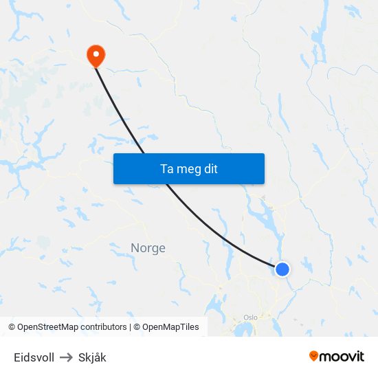 Eidsvoll to Skjåk map
