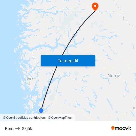 Etne to Skjåk map