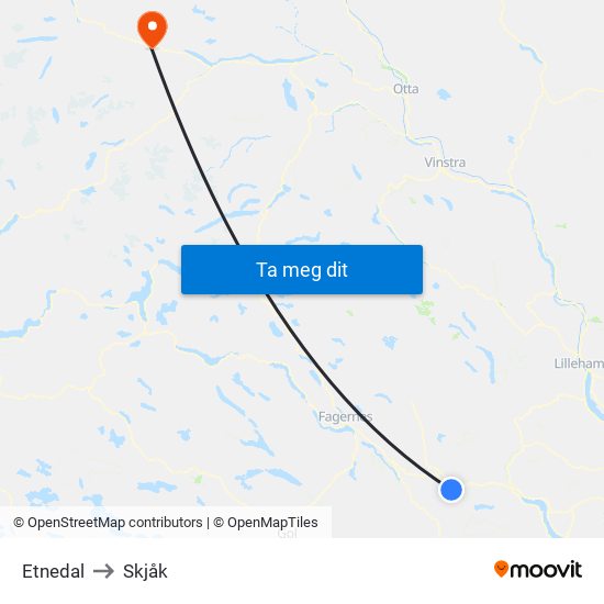 Etnedal to Skjåk map