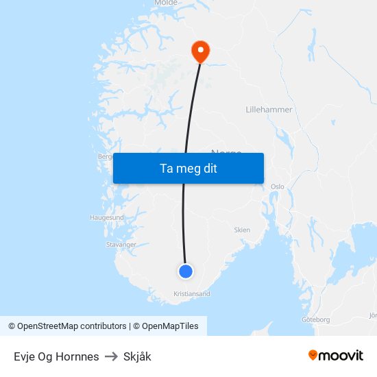 Evje Og Hornnes to Skjåk map