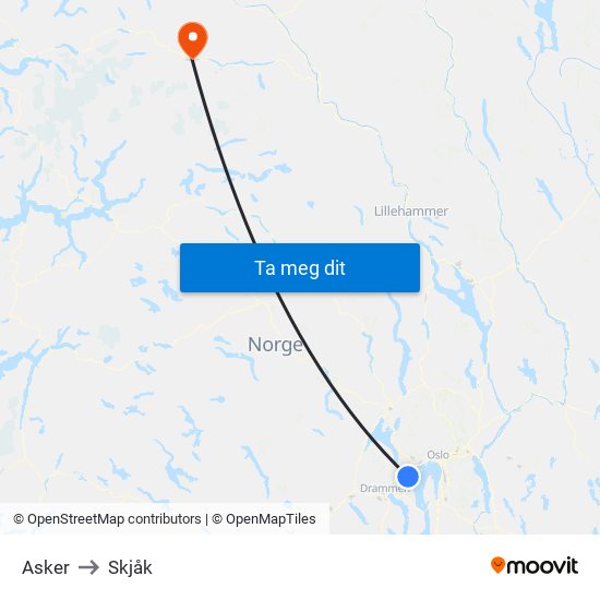 Asker to Skjåk map