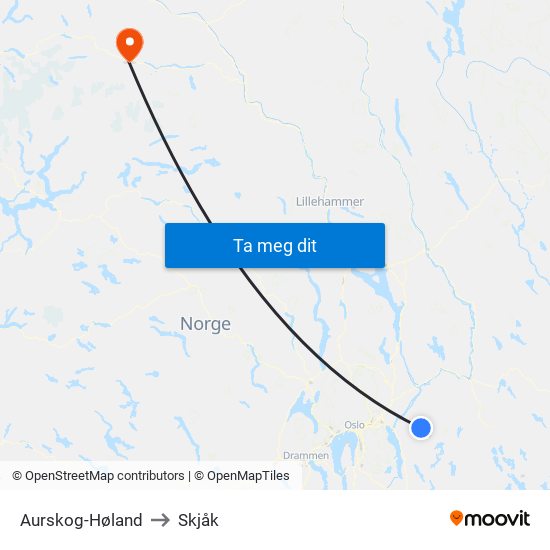 Aurskog-Høland to Skjåk map