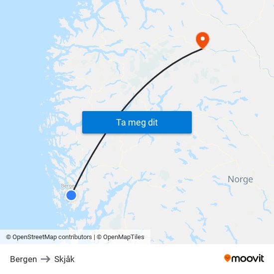 Bergen to Skjåk map