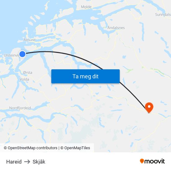 Hareid to Skjåk map