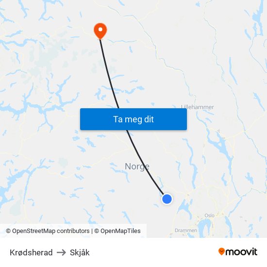 Krødsherad to Skjåk map