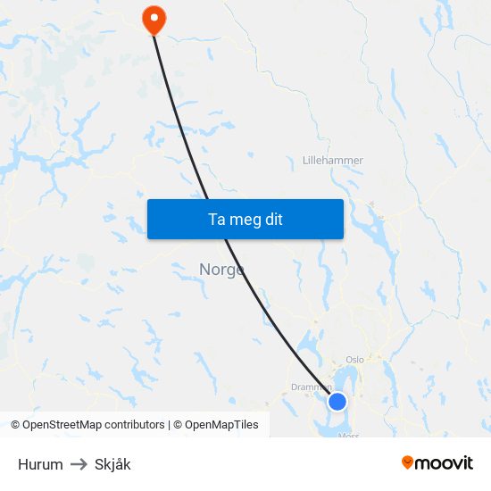 Hurum to Skjåk map