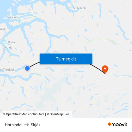 Hornindal to Skjåk map