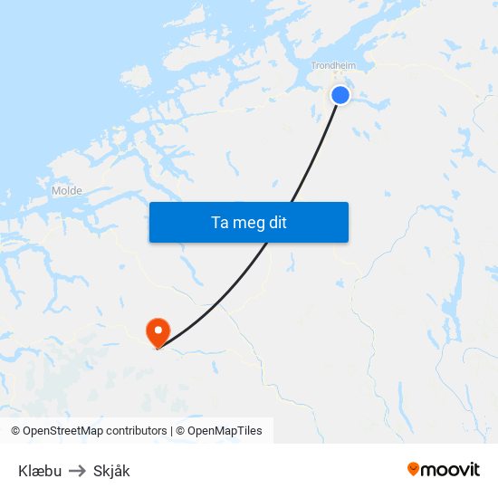 Klæbu to Skjåk map