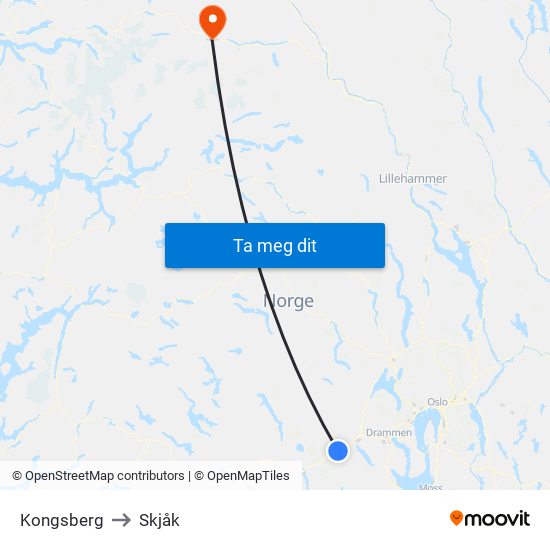 Kongsberg to Skjåk map