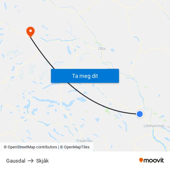 Gausdal to Skjåk map
