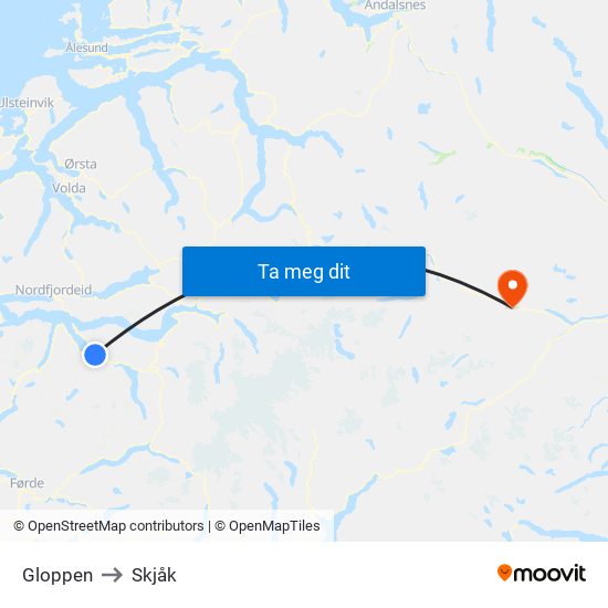 Gloppen to Skjåk map