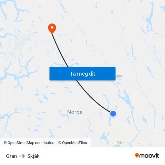 Gran to Skjåk map