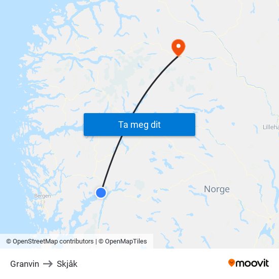 Granvin to Skjåk map