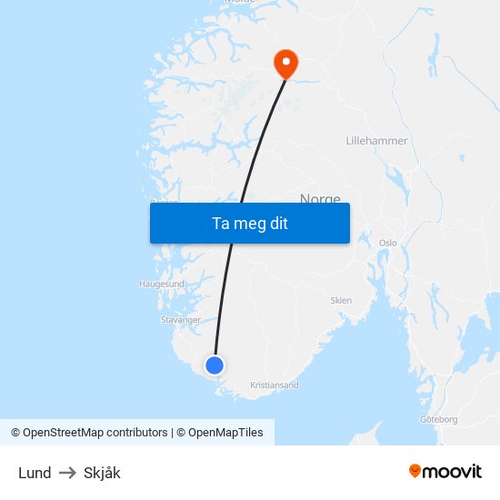 Lund to Skjåk map