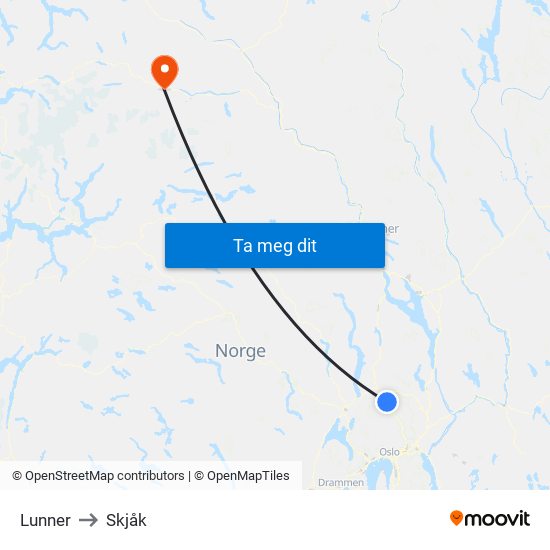 Lunner to Skjåk map
