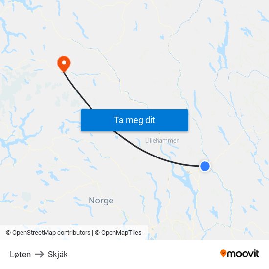 Løten to Skjåk map