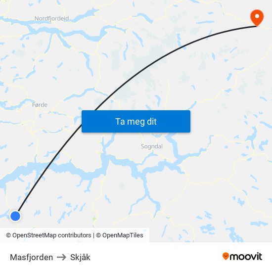 Masfjorden to Skjåk map