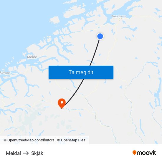 Meldal to Skjåk map