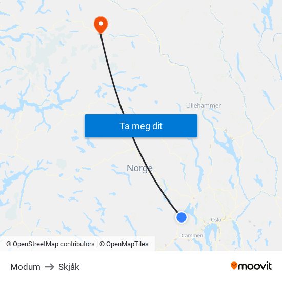 Modum to Skjåk map