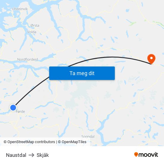 Naustdal to Skjåk map