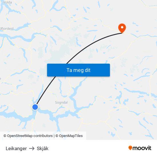 Leikanger to Skjåk map