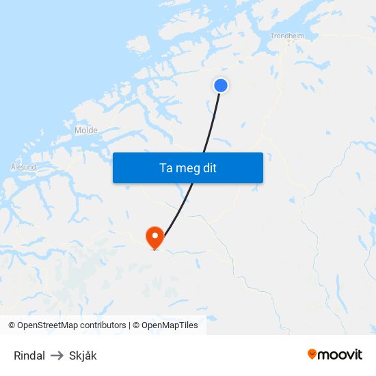 Rindal to Skjåk map