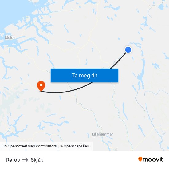Røros to Skjåk map